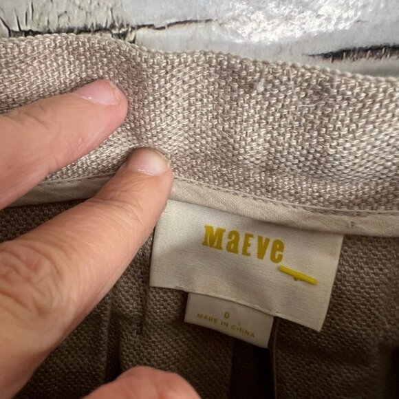 Maeve Anthropologie Women’s Beige  Hatch Mark 100% Linen Pleated Skirt Size 0 - Picture 6 of 9